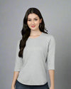 Women’s Grey Melange 3/4th Sleeve T-Shirt